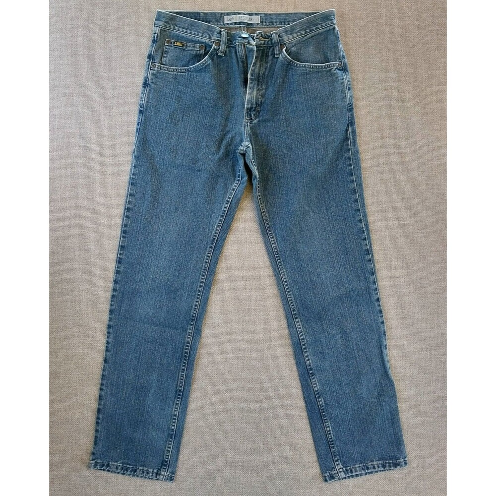 Lee Men's Blue Denim Bronze Dark Stone Straight Leg Jeans Regular Fit Size 32x34